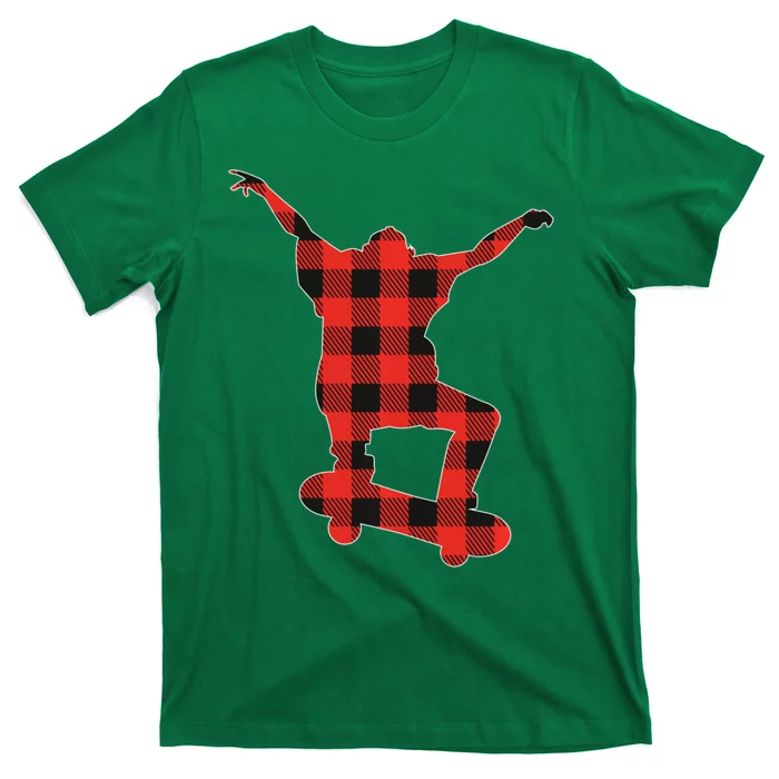 Buffalo Plaid Pajama Skate Board Christmas Matching Family T-Shirt